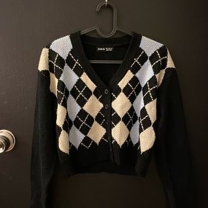 SHEIN Argyle Pattern Button Up Crop Cardigan